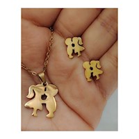 Set Aretes y Collar Pareja Dorado